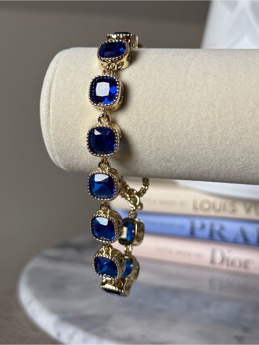 Goldoro 18k Yellow Gold Layered/GF & 
Sapphire Colored Bracelet. Brand New! #366
